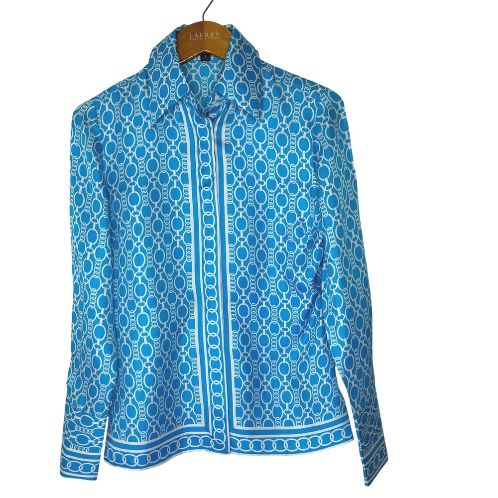Hilfiger Silk Button Front Chain‎ Design Blouse Size 4